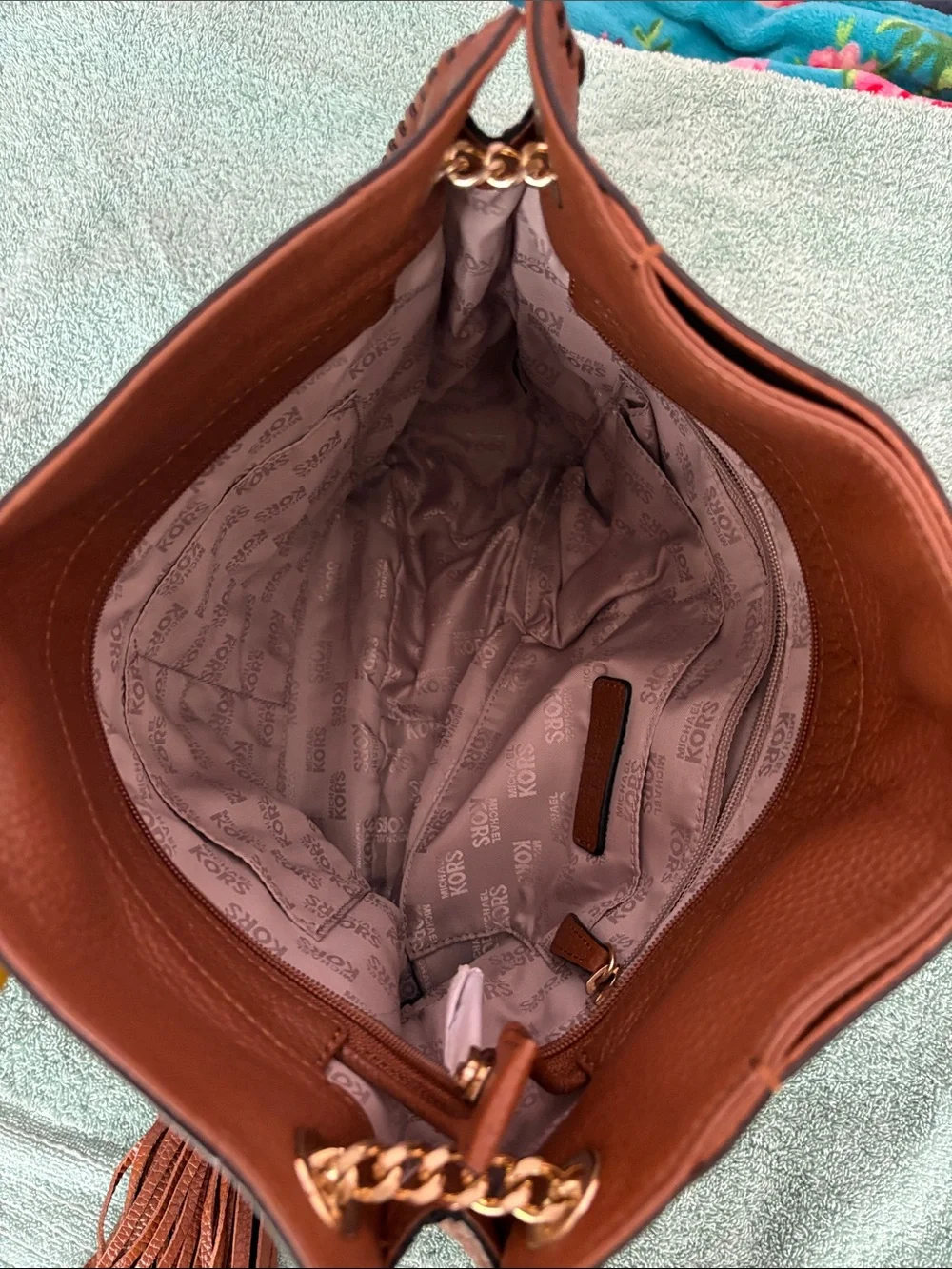NWOT Michael Kors Chestnut Brown Pebble Leather Tassel Hobo Shoulder Bag